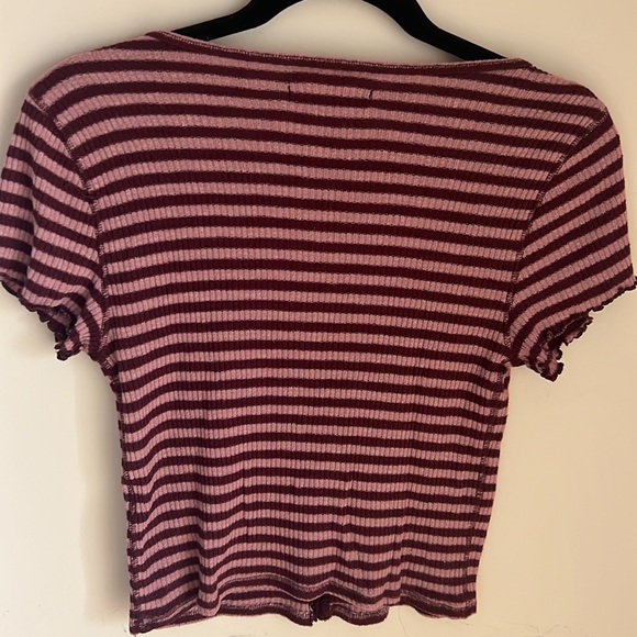 Abercrombie & Fitch Striped Crop Top with Ruffled Sleeves S - Picture 2 of 4